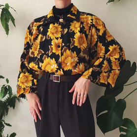 Sunflower Print Button-up Shirt